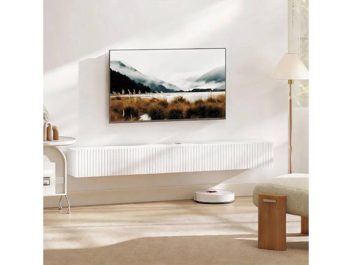HOMCOM Meuble TV Suspendu 180cm Blanc 2 Portes pour 72 Pouces