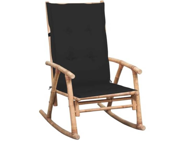 Coespram Bambus Schaukelstuhl mit Schwarzem Kissen 66x86x105cm Ergonomischer Schwingsessel aus Natur-Bambus mit weicher Polsterauflage fuer Terrasse, Garten und Wohnbereich.