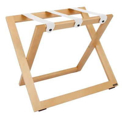 Kofferständer WOOD aus Holz Buche Natur mit Riemen Leder Weiss
