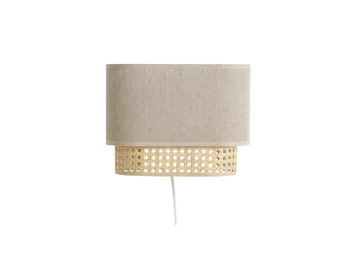 Applique murale en lin beige et cannage rotin naturel H20 cm TIWY
