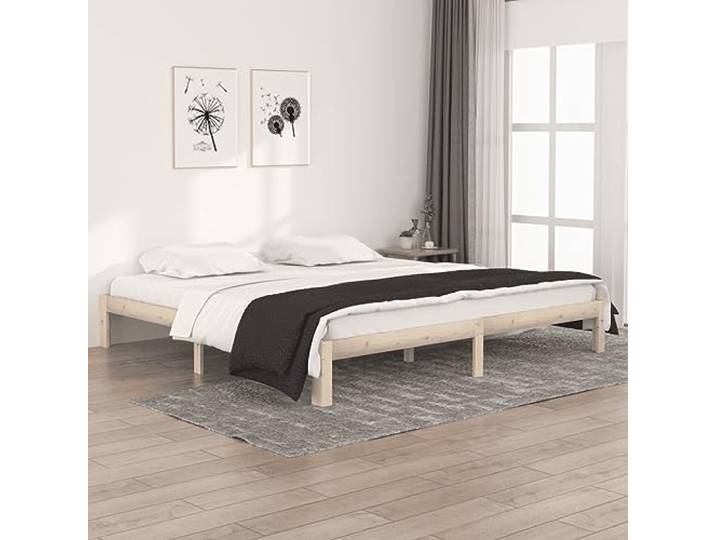 RJPLMFV Bettgestell aus massivem Kiefernholz, 200 x 200 cm Ohne Matratze, Lattenrost, stabiles Design, rustikale Oberfläche, für Schlafzimmer