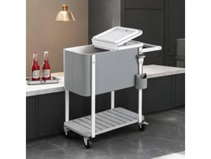 Chariot réfrigéré gris 56 L avec roulettes ouvre-bouteille et double accès