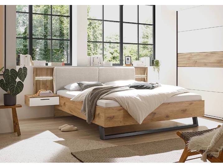 Beleuchtete Bettanlage Riven 180 x 200cm Braun