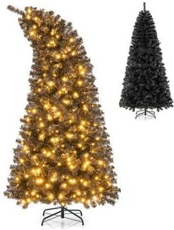 Costway 6/7 FT Artificial Christmas Tree with Bendable Top Section and Warm Light-7 ft