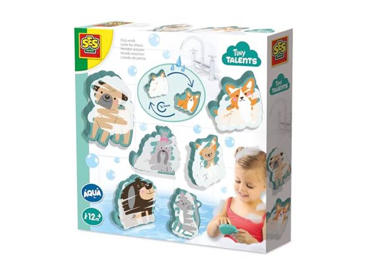 SES Creative Badewannen - Hunde Badespielzeug Baby Hunde waschen Made in Holland Wiederverwendbar Diverse Farben Für Kinder ab 1 Jahr 13084