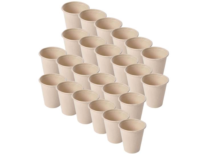 Trinkbecher aus Zuckerrohr, 24 Becher, Einmalbecher aus natürlichem Material, 0,2 L