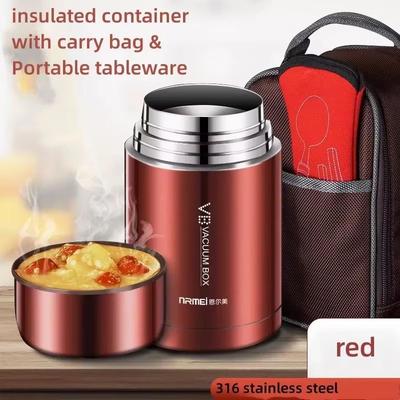 Inspired Finds 316 Stainless Steel Food Thermos With Spoon And Insulated Carry Bag 27.05 Fl Oz red