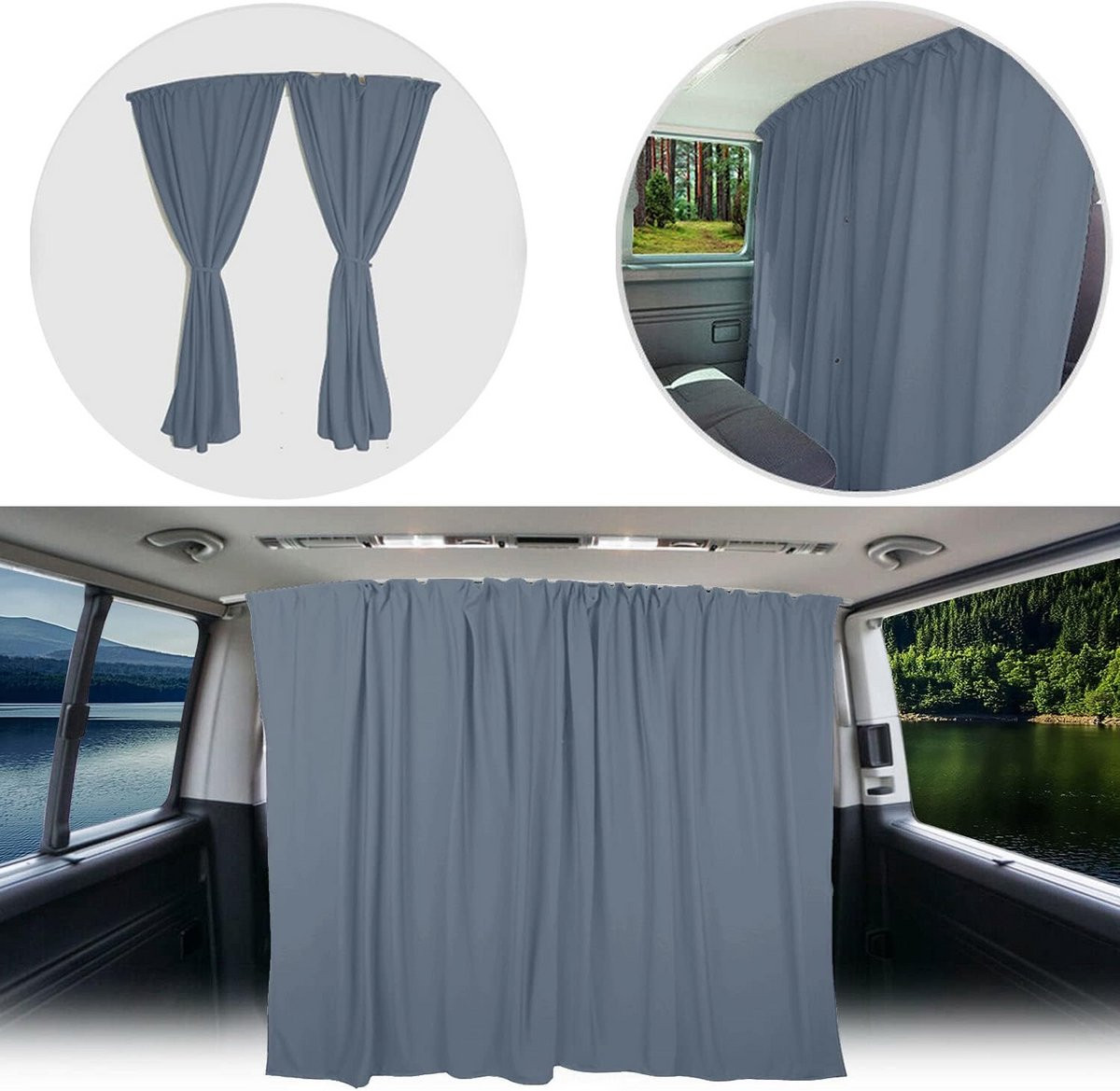 Verduisterend scheidingsgordijn voor Fiat Ducato vanaf 2006 - Maatwerk campergordijn in het grijs