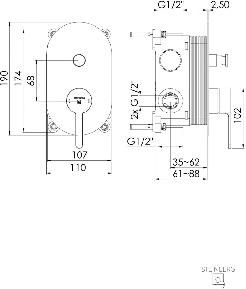 Steinberg Serie 341 Fertigmontageset Wannen- und Brause-Einhebelmischer