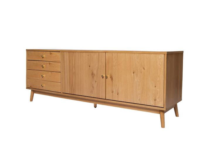 Livetastic Lowboard, Natur, Holz, Eiche, furniert, massiv, 2 Fächer, 4 Schublade(n) Schubladen, 180x65x45 cm, Holzmöbel, Kleinmöbel Holz, Holzkommoden, Lowboards Holz