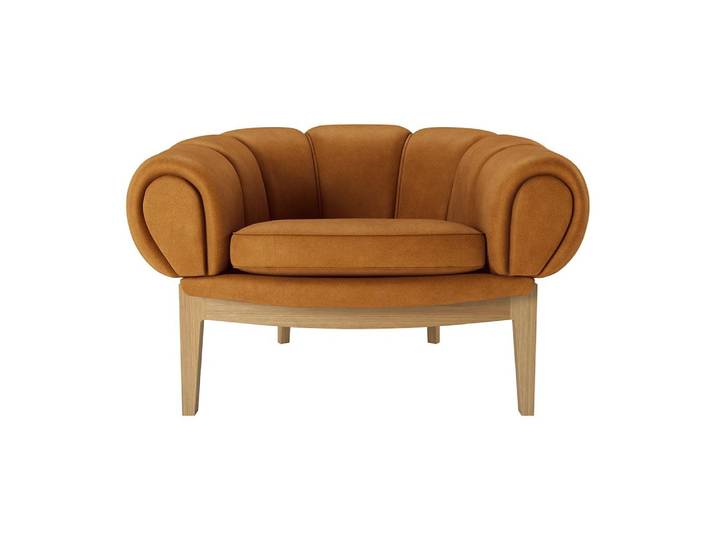 GUBI fauteuil CROISSANT en cuir (Cat. C, socle en chêne - Cuir et bois massif)