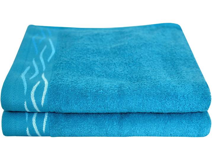 Handtücher DYCKHOFF Wave , blau (petrol), B:50cm L:100cm, Frottier, Baumwolle, Handtücher, Handtücher, mit Jacquard-Bordüre