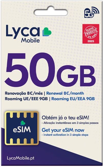 CARTÃO LYCAMOBILE ESIM 50GB BOSS