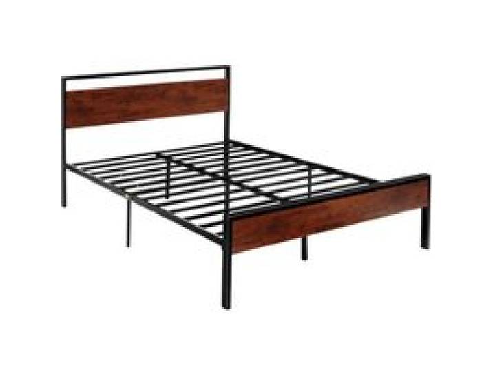 VEVOR Bettrahmen (Queen Size), Plattformbettrahmen aus Metall mit Kopf- und Fußteil aus braunem Holz im Retro-Stil, großer Stauraum unter dem Bett, rutschfest, kein Boxspring erforderlich