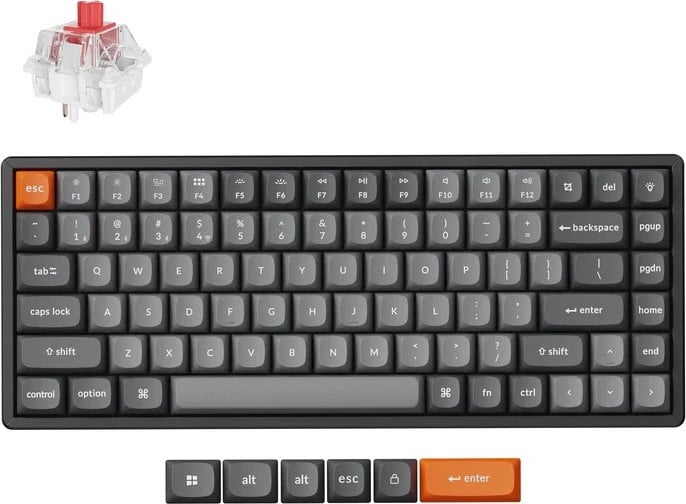 Keychron K2 Max mechanisch toetsenbord, 75%, RGB-LED, zwart/grijs, USB, RF draadloos en Bluetooth