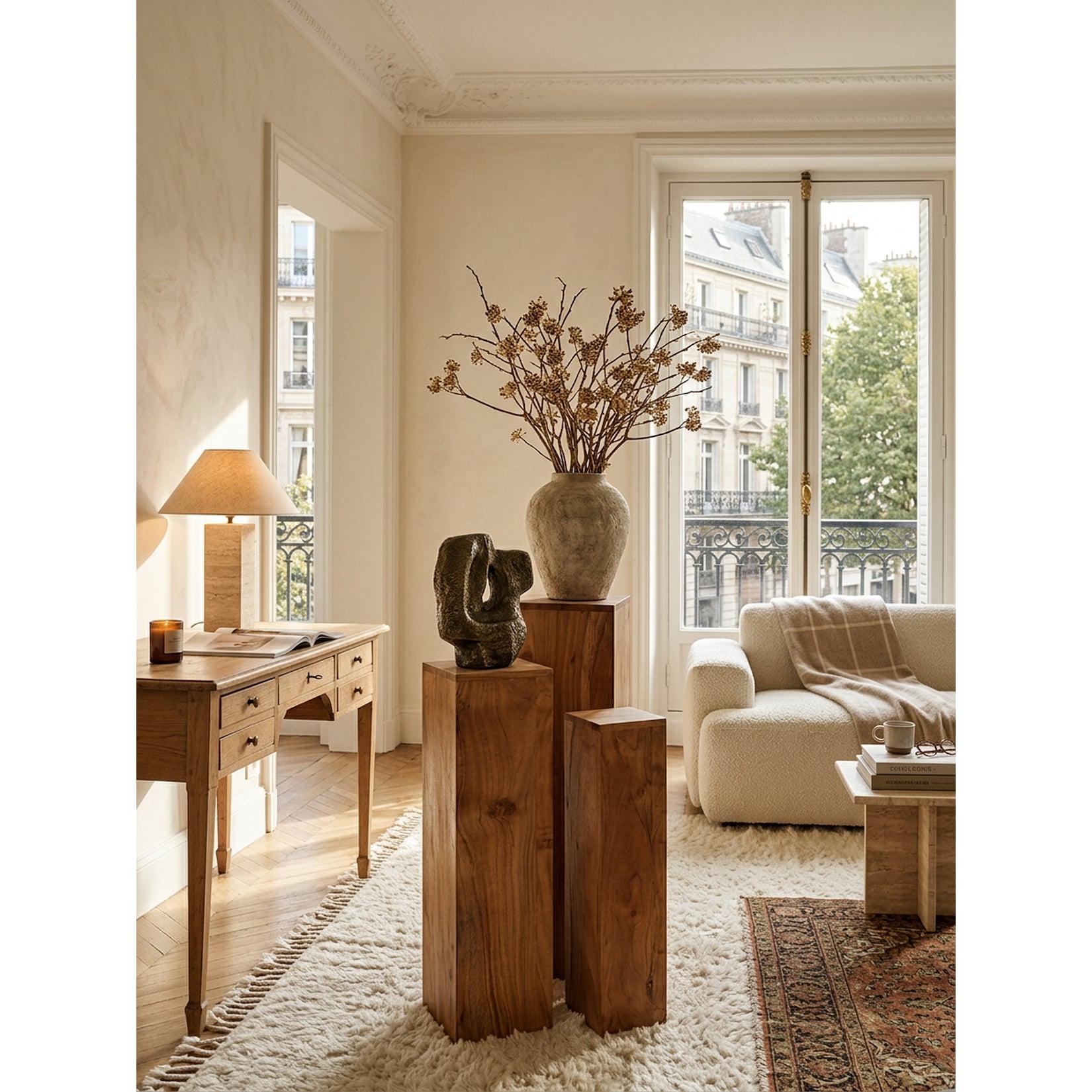 Beistelltisch 3er Set Massivholz Quadratisch Modern Säulenform, Akazie 24x24x85 cm