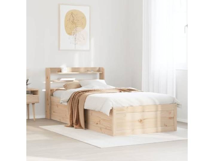 KTHLBRH Bettgestell mit Kopfteil 75 x 190 cm aus massivem Kiefernholz Lattenrost inklusive, 3 Einlegeböden, selbsttragendes Kopfteil, Montage erforderlich