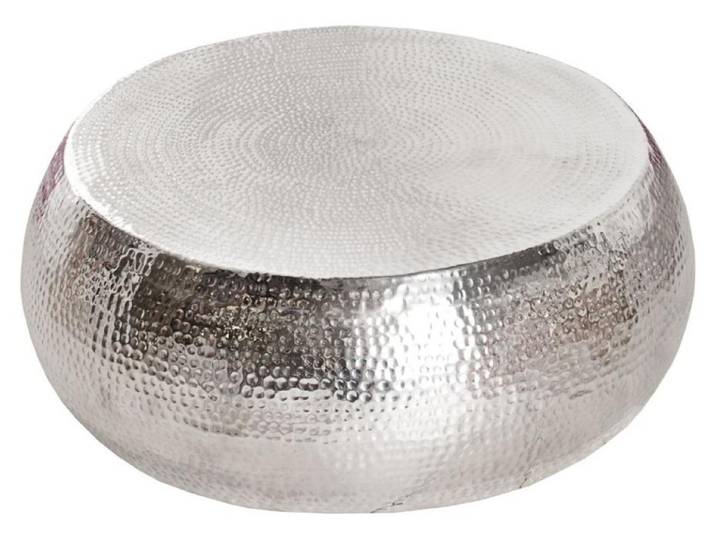 Table basse TRIANE argentée 80 cm – Aluminium martelé design brillant