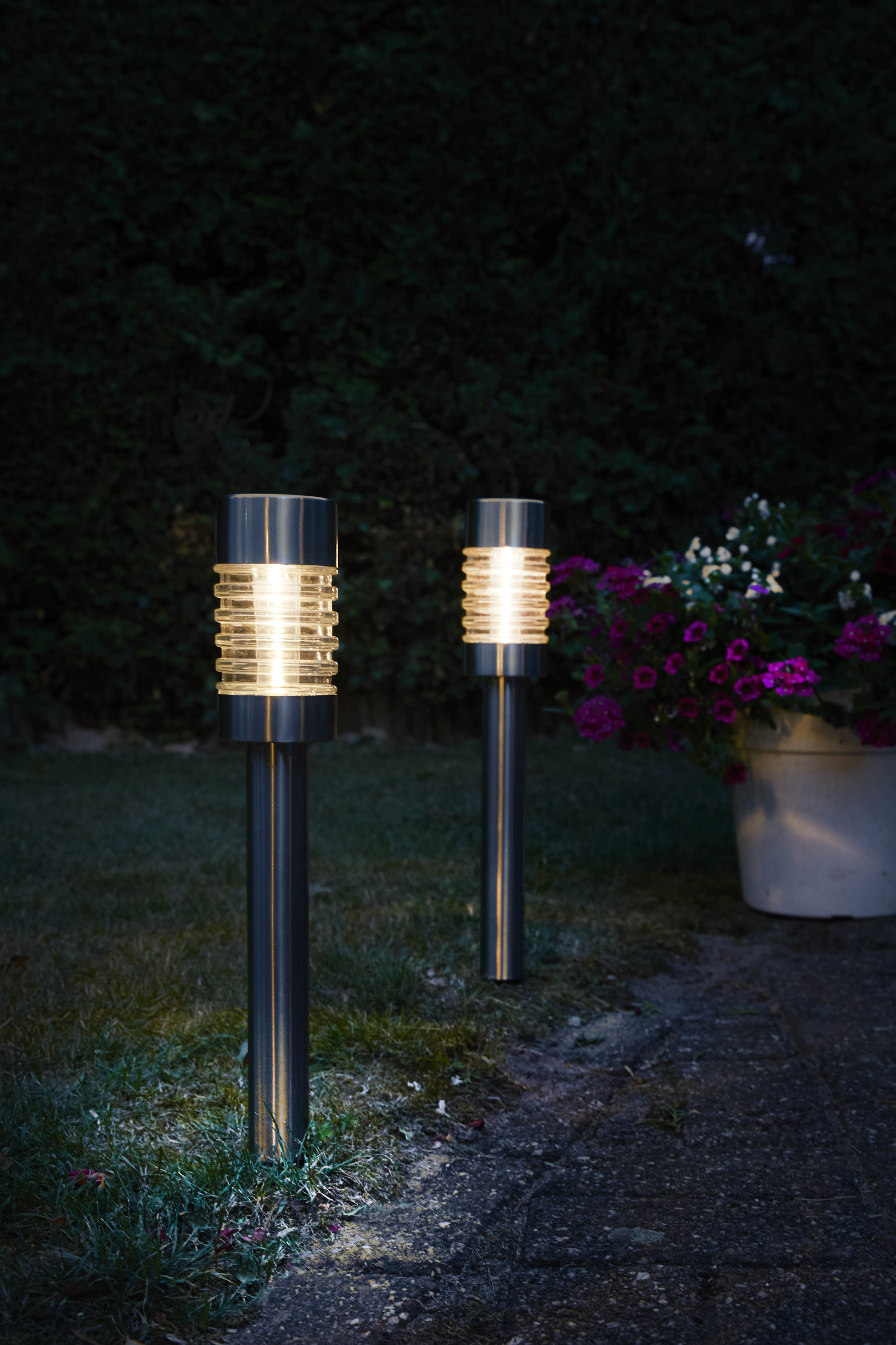 Gartenleuchte LUXFORM "Solar-Gartenleuchten - Torino - 2 Stück - Silber", silber (stainless steel), 2 Stk., Leuchten, Gartenleuchte, Ganzjährig Solar stainless steel 2 Stk.
