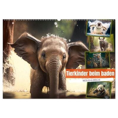 Tierkinder beim baden (Wandkalender 2027 DIN A2 quer), CALVENDO Monatskalender
