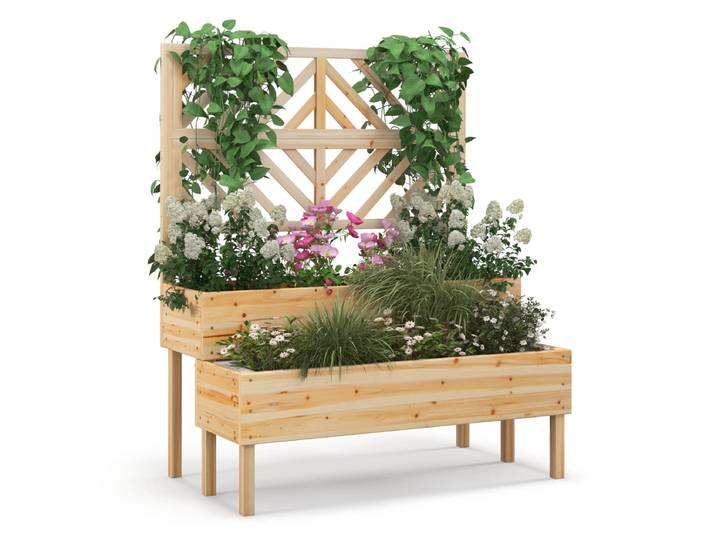 Bloembak met Latwerk van Dennenhout Plantenbak voor Klimplanten Verhoogd Bed Drainagegat Bloembak voor Binnenplaats Balkon Natuur