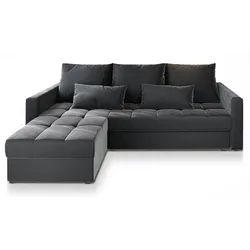 ECKSOFA KOS PIK Grau Plüsch-Stoff mit Schlaffunktion