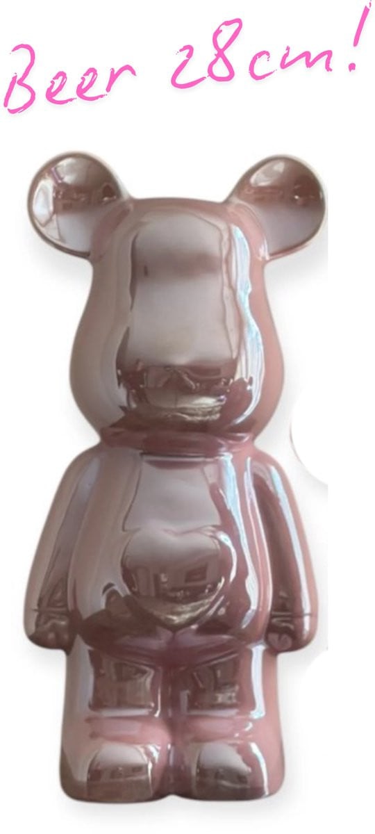Keramische Beer met Hart Roze 28 cm