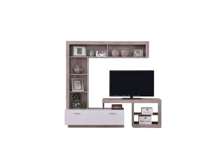 Meuble TV GLEN blanc et imitation bois