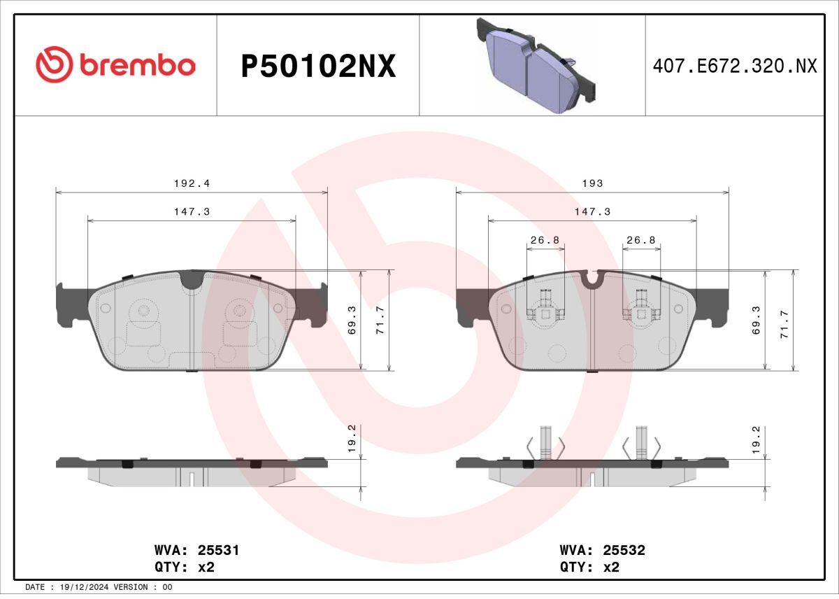 Bremsbelagsatz BREMBO P50102NX