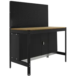 SimonRack Werkbank für Werkstatt, 1210x610 mm, Lochwand und Schrank, Tragfähigkeit 600 kg, Schwarz - BT-2