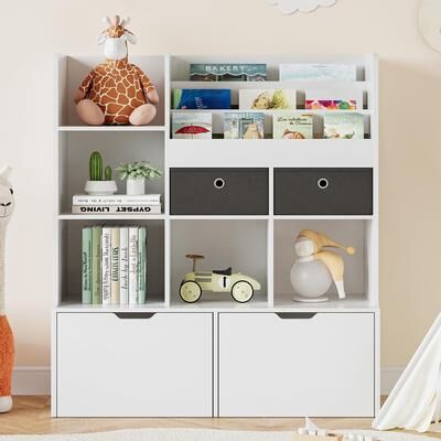 Yun Toy Storage Organizer 9-Cubby Kids Bookshelf 40.7in Width White Bookcase