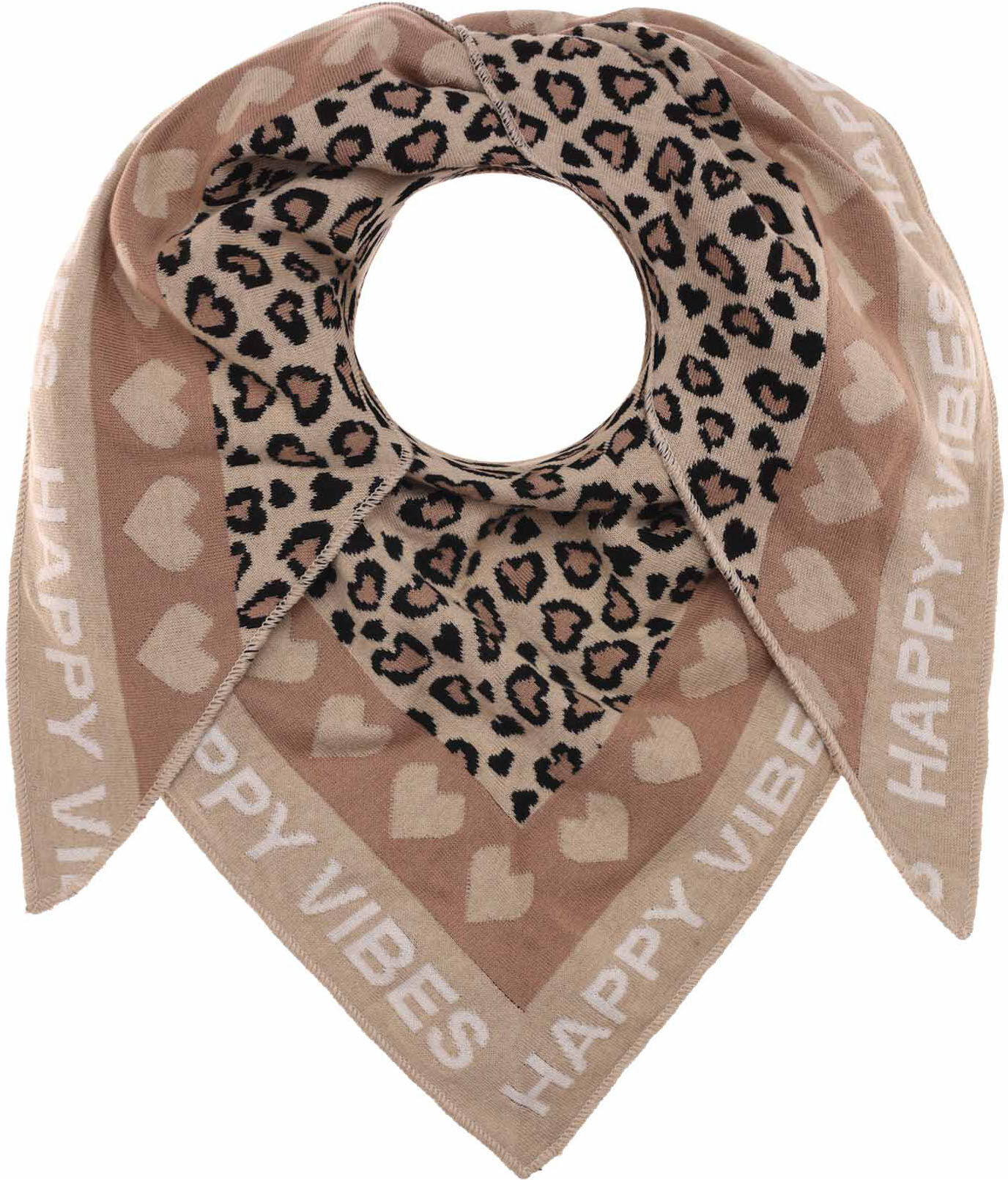 Dreieckstuch ZWILLINGSHERZ "Micha", Damen, beige, Baumwollmischung, Modetücher Dreieckstuch, Mode Tuch, Leomuster mit Herzen und Schrift, vielseitig tragbar beige Einheitsgröße