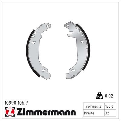 ZIMMERMANN Bremsbackensatz 109901067 Hinterachse für Citroën/Peugeot
