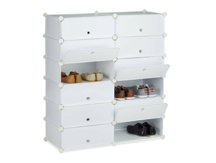 Relaxdays Meuble chaussures fermé rangement 12 casiers plastique chaussures modulable DIY HxlxP: 108x94x37 cm blanc