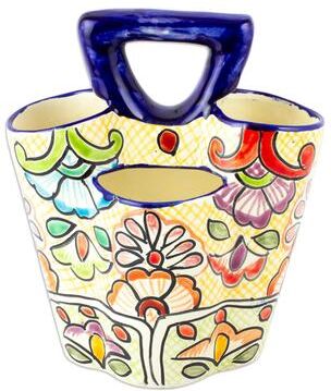 Novica Handmade Sunny Colonial Cutlery Ceramic Silverware Server