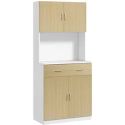 HOMCOM Hoher Küchenschrank 2-türig mit Schublade und verstellbaren Einlegeböden 80x40x180cm Holz und Weiß
