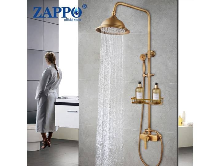 ZAPbagSystème de douche en laiton antique, flexible, rétro, ensemble de douche à domicile, montage mural avec pomme de douche