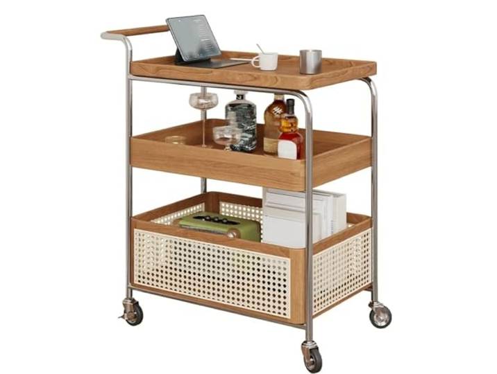 Rv2sGf3kH Küchenwagen Rollbarer Beistelltisch und Buffetwagen. Beweglicher Wohnzimmer-Hilfs- Aufbewahrungswagen(Orange)
