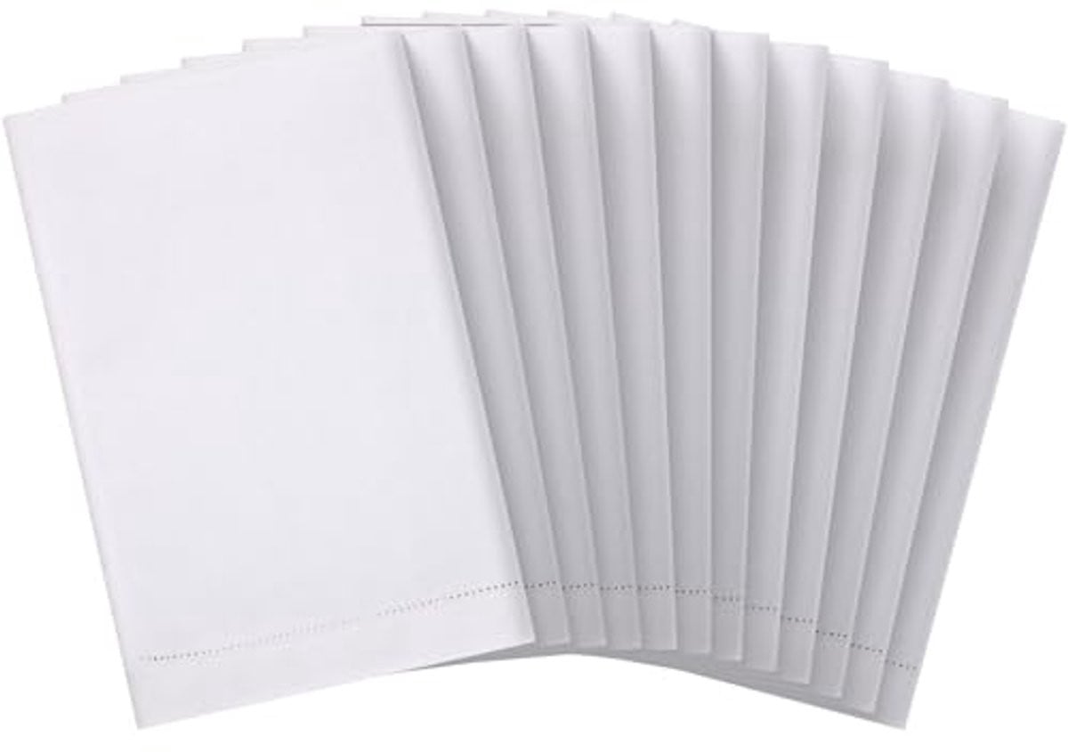 Set van 12 witte linnen theedoeken voor borduurwerk en decoratie