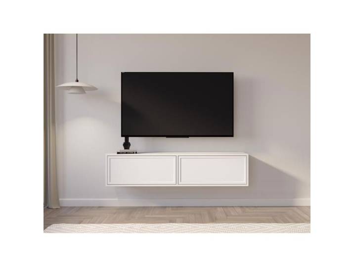 Meuble TV 2 portes suspendu – VELVETO – Blanc – 140 cm