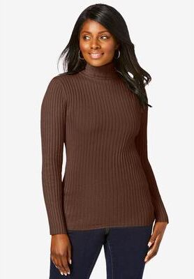 Plus Size Women's Ribbed Cotton Turtleneck Sweater by Jessica London in Rich Brown (Size 12) Sweater 100% Cotton