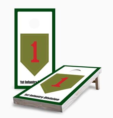 Skip's Garage 1st Infantry Division Corn Hole Board Set w Case & Lights