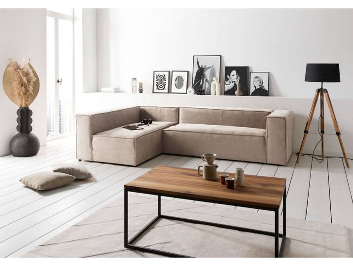 Canapé d?angle 3 places en polyester beige BRUGGE