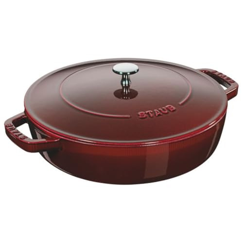 STAUB Chistera braadpan van gietijzer, Granaatrood, Ø 28 cm, B/D/H: 36,1 x 28 x 12,6 cm