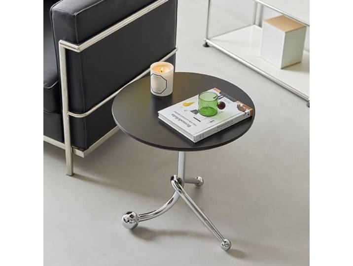 OIFAODAO Runde Tische， Akzent-Couchtisch mit Holztischplatte(/Black)