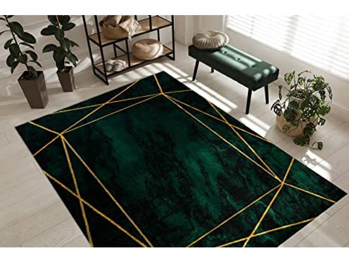 rugsx Exklusiv Emerald Teppich Glamour – Stilvoll, Geometrisch Flaschengrün/Gold 80x150 cm Modern Teppich für Wohnzimmer