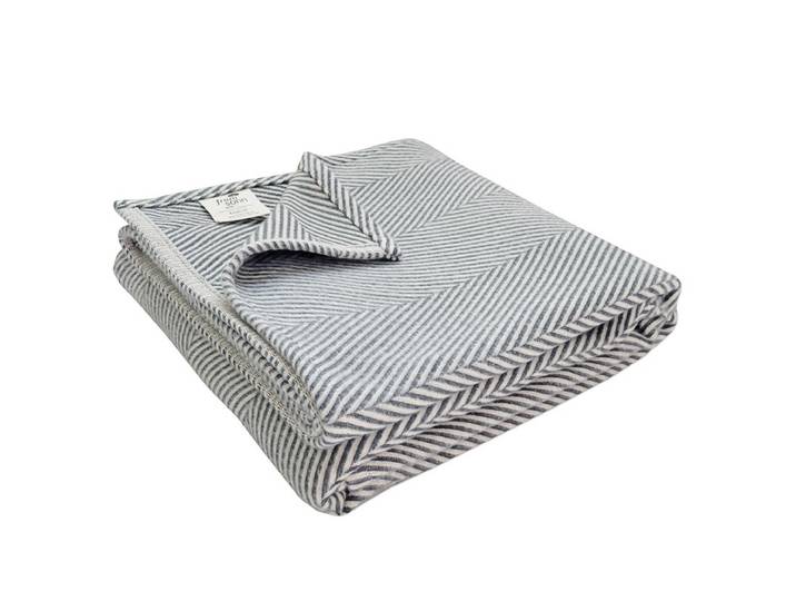 Flanell-Wohndecke Fischgrätmuster 150 x 0 x 200cm Grau Fleece/Baumwollstoff