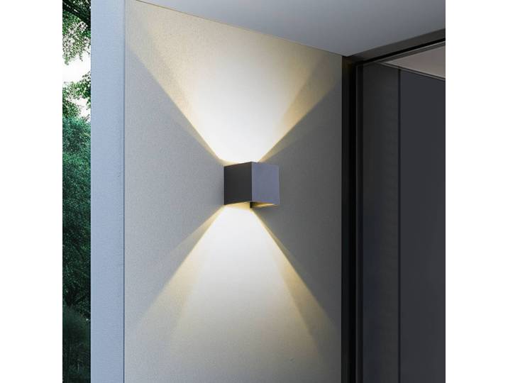 Lindby Smart LED-Außenwandlampe Dara grau eckig CCT RGB Tuya Lindby, dimmbar, alu / grau / zink, Kunststoff, Modern, Smart Home Wandleuchte außen