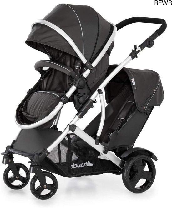 Duo-Buggy für Neugeborene - Kinderwagen mit abnehmbarem Sitzteil, verstellbarer Schubstange und 2 Regenschutzhauben - Schwarz
