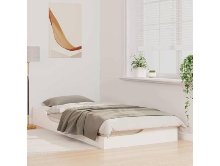 KTHLBRH Einzelbett weiß 100 x 200 cm Kiefer massiv Minimalistisches modernes Design, robuster Rahmen mit Metallverstärkungen, niedrige Plattform für zeitgenössisches Zimmer
